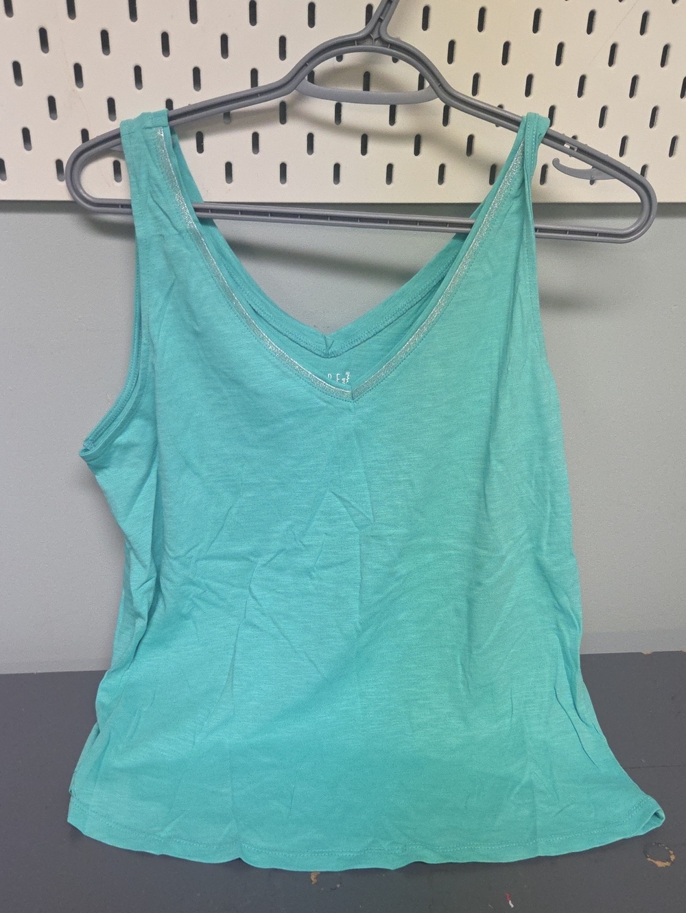 Suzy Shier Aqua V-Neck Tank with Metallic Trim